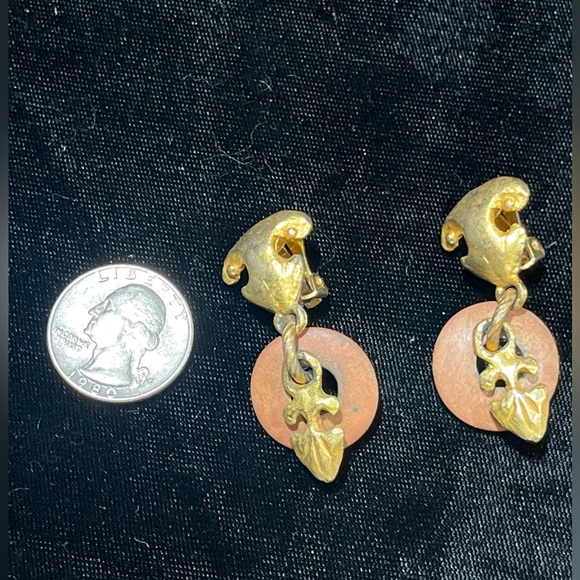 Kate Hines Brushed Goldtone FleurDeLis Dangling Vintage Clipon Jewelry Earrings - Picture 2 of 14